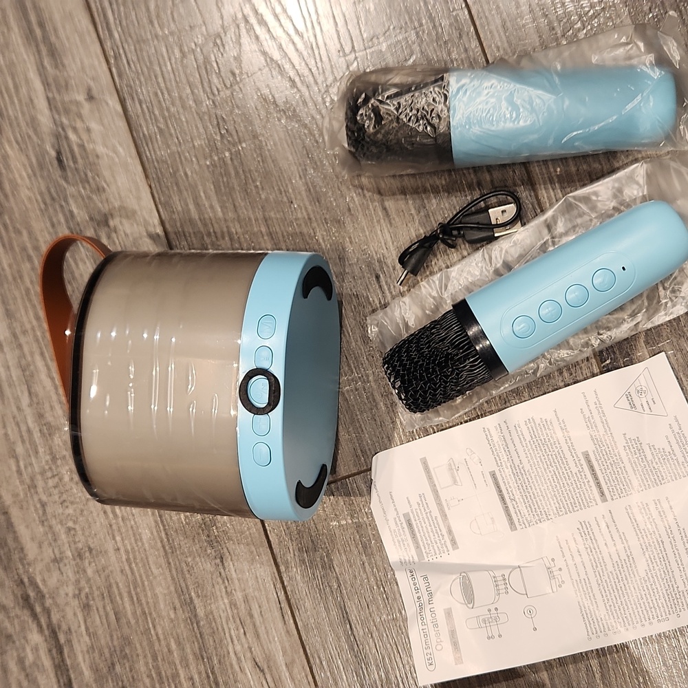 NWT RGB Smart Portable Speaker & 2 Microphone Set Model K52 Gray & Blue